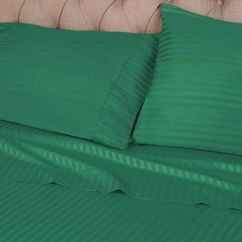 imageSuperior 100 Egyptian Cotton 300 Thread Count Striped Duvet Cover Set Sateen Weave 1 Duvet Cover with Button Closure 1 Pillow Sham Lightweight Bedding KingCalifornia King Hunter GreenHunter Green  Z