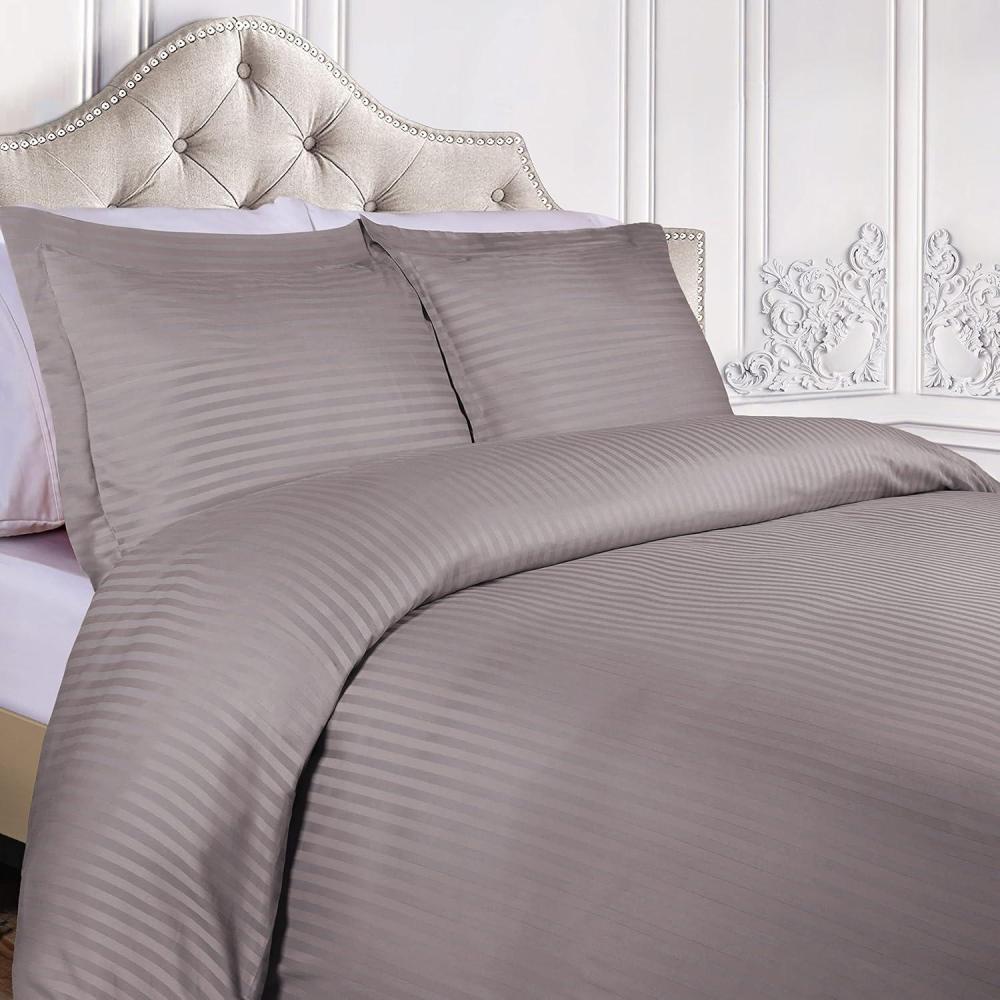 imageSuperior 100 Egyptian Cotton 300 Thread Count Striped Duvet Cover Set Sateen Weave 1 Duvet Cover with Button Closure 1 Pillow Sham Lightweight Bedding KingCalifornia King Hunter GreenGray
