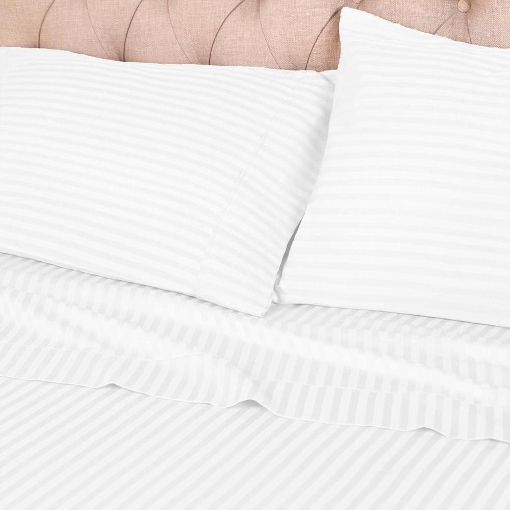 imageSuperior 100 Egyptian Cotton 300 Thread Count Striped Duvet Cover Set Sateen Weave 1 Duvet Cover with Button Closure 1 Pillow Sham Lightweight Bedding KingCalifornia King Hunter GreenWhite  Z