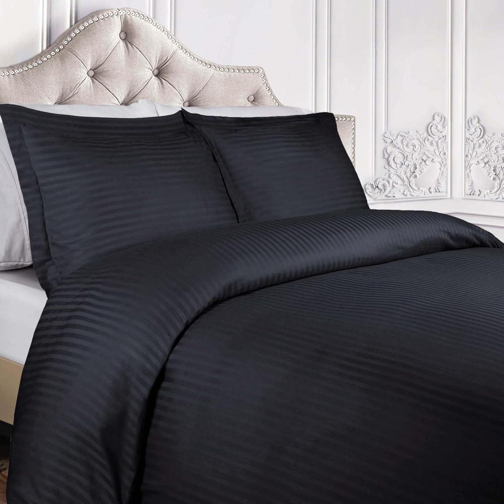 imageSuperior 100 Egyptian Cotton 300 Thread Count Striped Duvet Cover Set Sateen Weave 1 Duvet Cover with Button Closure 1 Pillow Sham Lightweight Bedding KingCalifornia King Hunter GreenNavy Blue