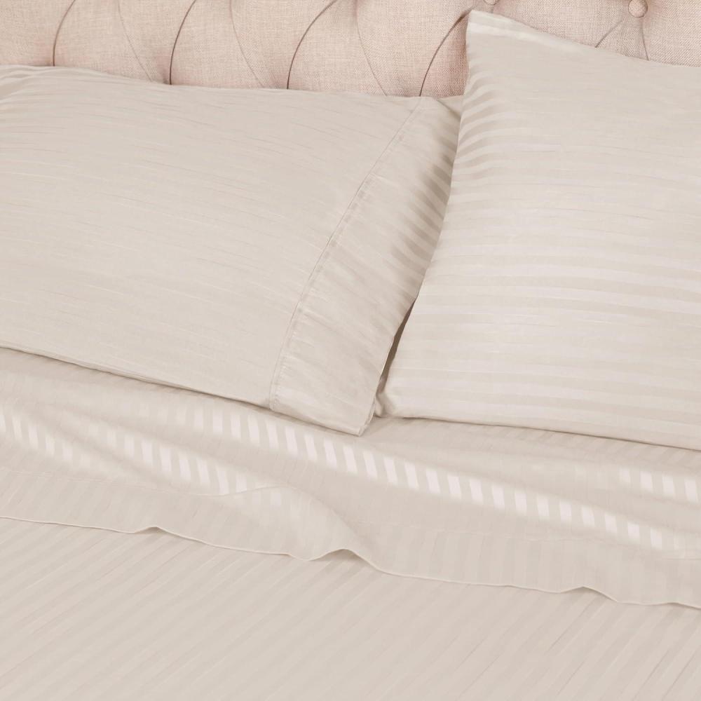 imageSuperior 100 Egyptian Cotton 300 Thread Count Striped Duvet Cover Set Sateen Weave 1 Duvet Cover with Button Closure 1 Pillow Sham Lightweight Bedding KingCalifornia King Hunter GreenIvory  Z