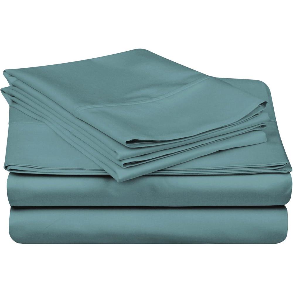 imageSuperior 100 Premium Combed Cotton DeepFitting Pocket Soft and Smooth 3 Piece Sheet and Pillowcase Cover Set Twin XL  Light BlueTeal