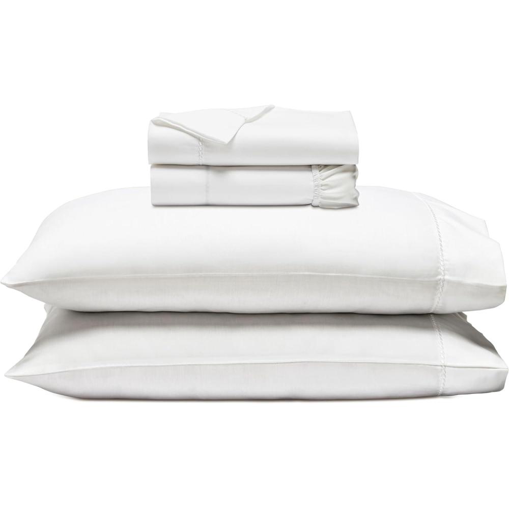 imageSuperior 600 Thread Count Cotton Blend Bed Sheet Set Includes 1 Fully Elastic Deep Pocket Fitted Sheet 1 Flat Sheet 2 Pillowcases Sateen Weave Queen SageWhite