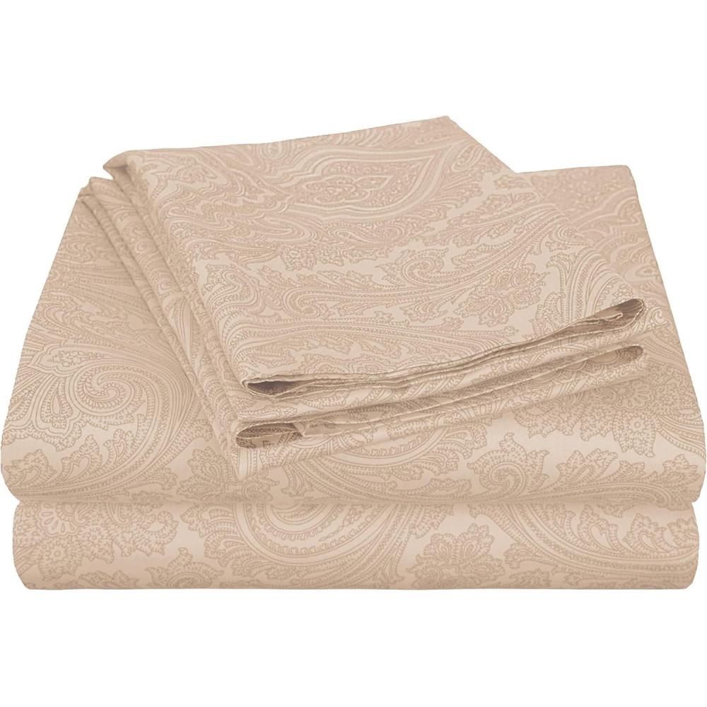 imageSuperior 600 Thread Count Cotton Blend Bed Sheet Set Includes 1 Fully Elastic Deep Pocket Fitted Sheet 1 Flat Sheet 2 Pillowcases Sateen Weave Queen SageSand