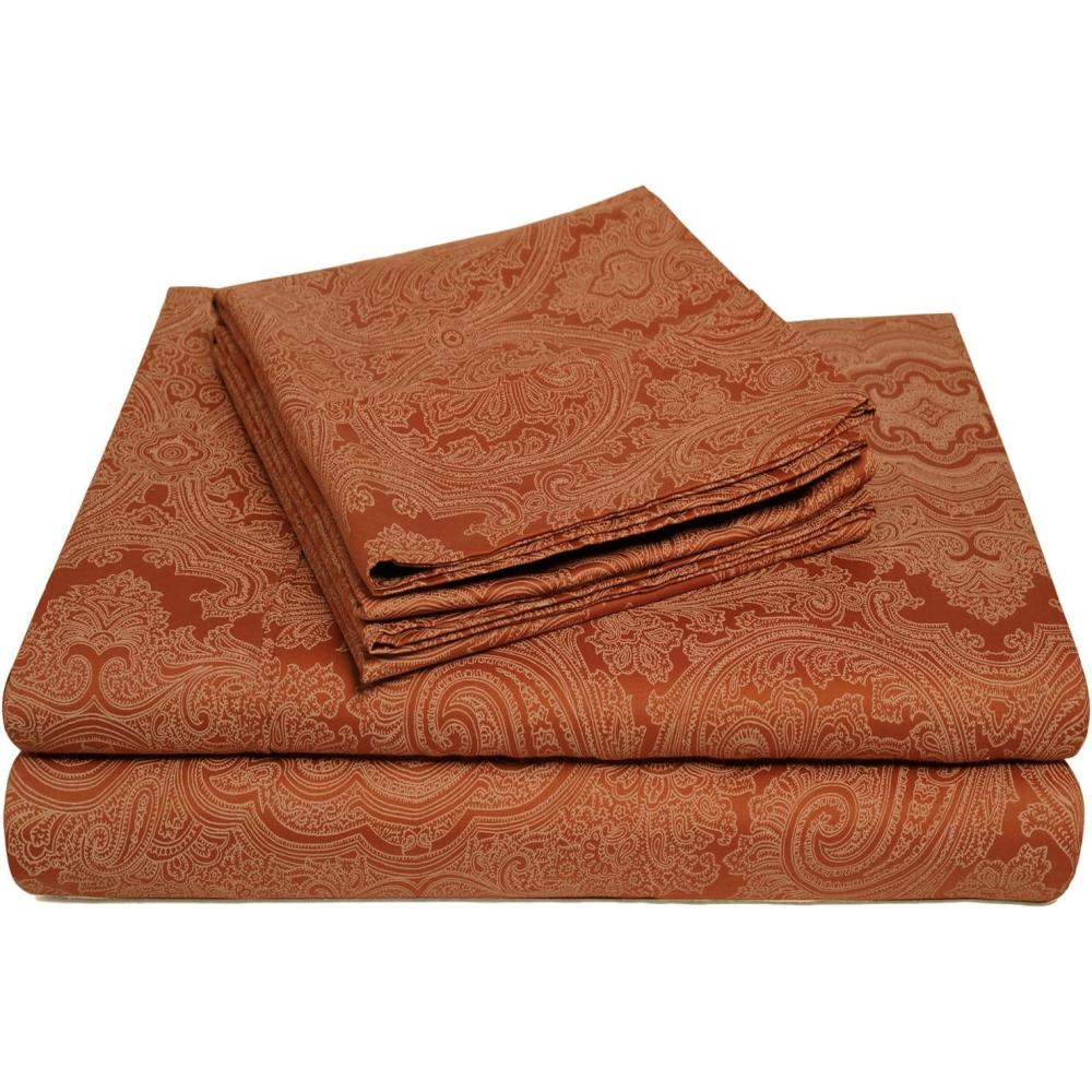 imageSuperior 600 Thread Count Cotton Blend Bed Sheet Set Includes 1 Fully Elastic Deep Pocket Fitted Sheet 1 Flat Sheet 2 Pillowcases Sateen Weave Queen SagePumpkin