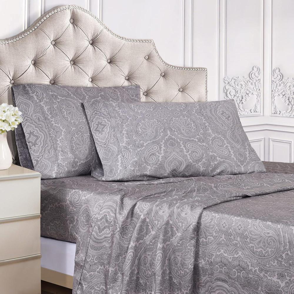 imageSuperior 600 Thread Count Cotton Blend Bed Sheet Set Includes 1 Fully Elastic Deep Pocket Fitted Sheet 1 Flat Sheet 2 Pillowcases Sateen Weave Queen SageDark Grey