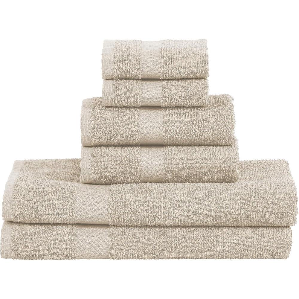imageSuperior 6Piece Cotton Assorted Towel Set Includes 2 FaceWashcloths 2 Hand and 2 Bath Towels Home Bathroom Guest Bath Essentials Quick Dry Absorbent Franklin Collection LatteStone