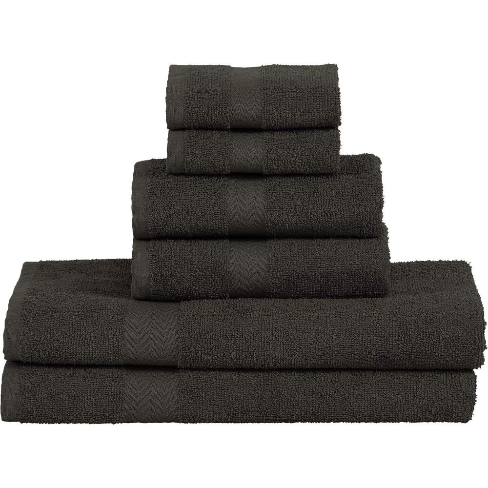 imageSuperior 6Piece Cotton Assorted Towel Set Includes 2 FaceWashcloths 2 Hand and 2 Bath Towels Home Bathroom Guest Bath Essentials Quick Dry Absorbent Franklin Collection LatteBlack