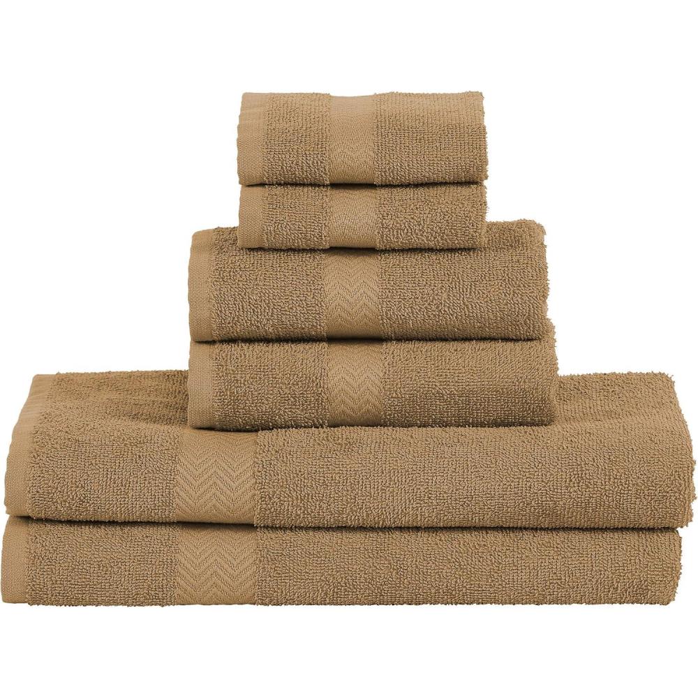 imageSuperior 6Piece Cotton Assorted Towel Set Includes 2 FaceWashcloths 2 Hand and 2 Bath Towels Home Bathroom Guest Bath Essentials Quick Dry Absorbent Franklin Collection LatteLatte