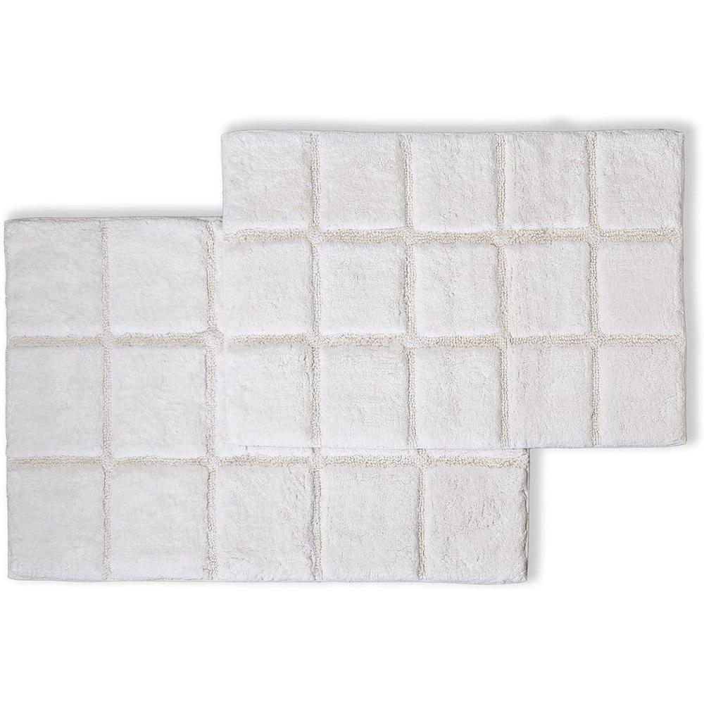 imageSuperior Bath Rug Collection Modern Checkered Design with Spray Latex Backing for Bathroom Shower Floor Mat Quickly Dry Mats Absorbent Washable Rugs Sets 2 Piece 20 x 30 24 x 36 White