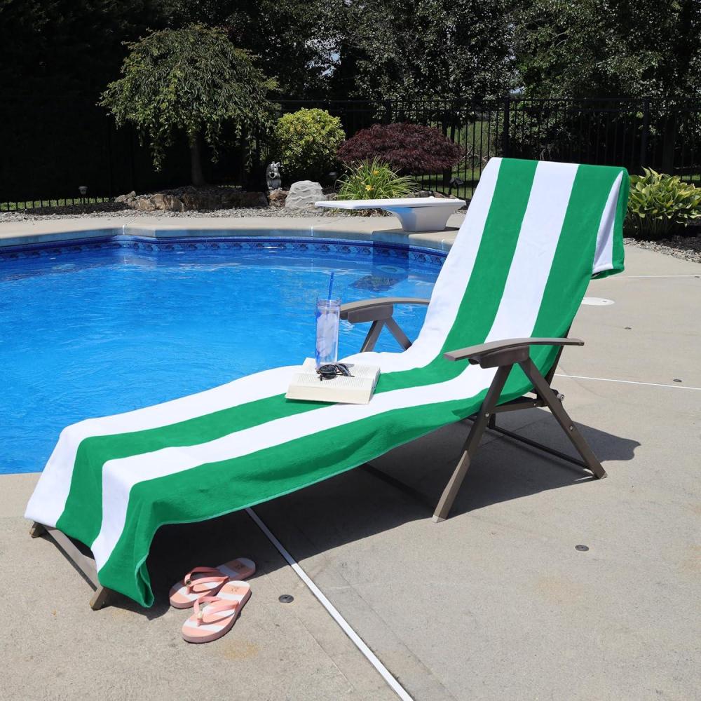 imageSuperior Cabana Cotton Lounge Chair Cover Outdoor TowelChaise Furniture Covers Terry Cloth Beach Spa Swim Accessories Pool Chair Cover Soft Quick Drying 32 x 102 Light GreyGreen