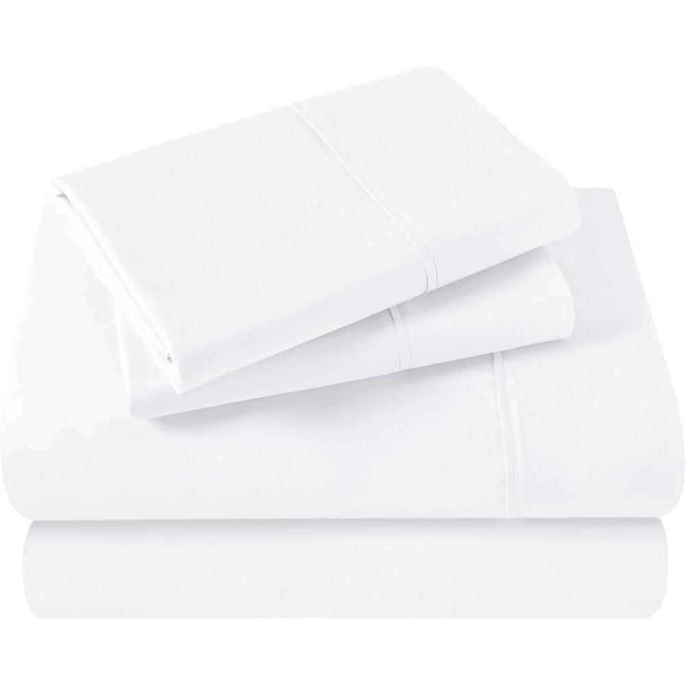 imageSuperior Egyptian Cotton 400 Thread Count Bed Sheet Set 1 Elastic Deep Pocket Fitted Sheet 1 Flat Sheet 1 Pillowcase Soft Bedding Luxury Sheets Sateen Weave Twin Size WhiteB White