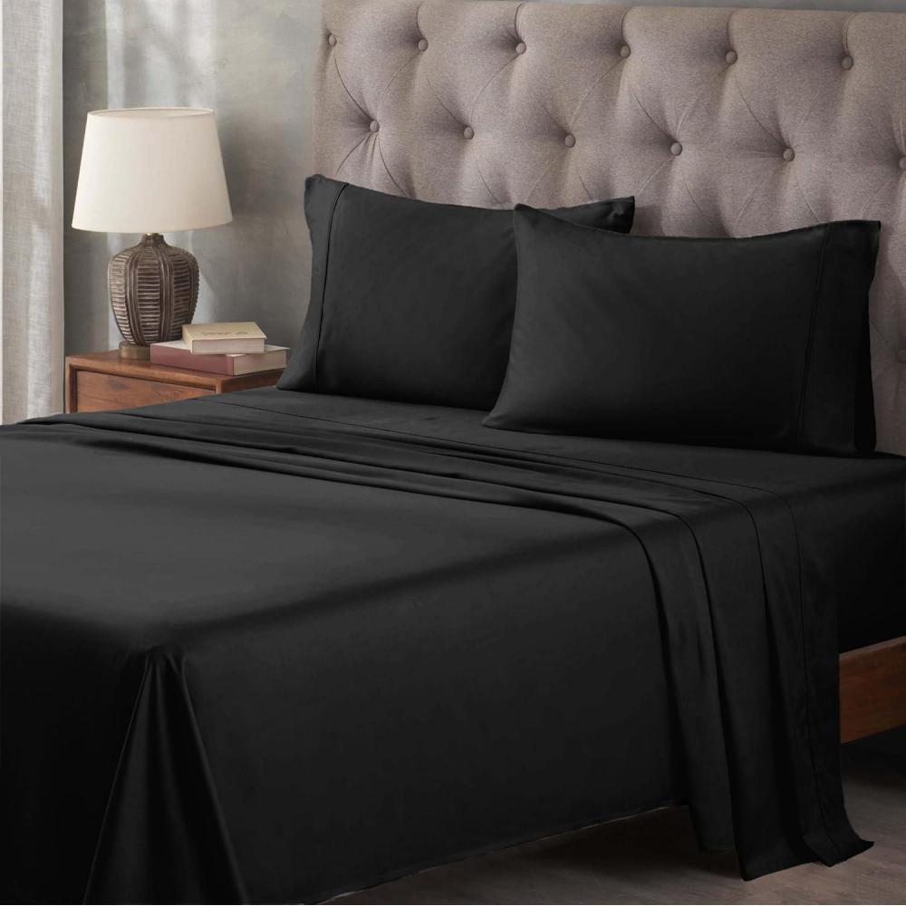 imageSuperior Egyptian Cotton 400 Thread Count Bed Sheet Set 1 Elastic Deep Pocket Fitted Sheet 1 Flat Sheet 1 Pillowcase Soft Bedding Luxury Sheets Sateen Weave Twin Size WhiteBlack