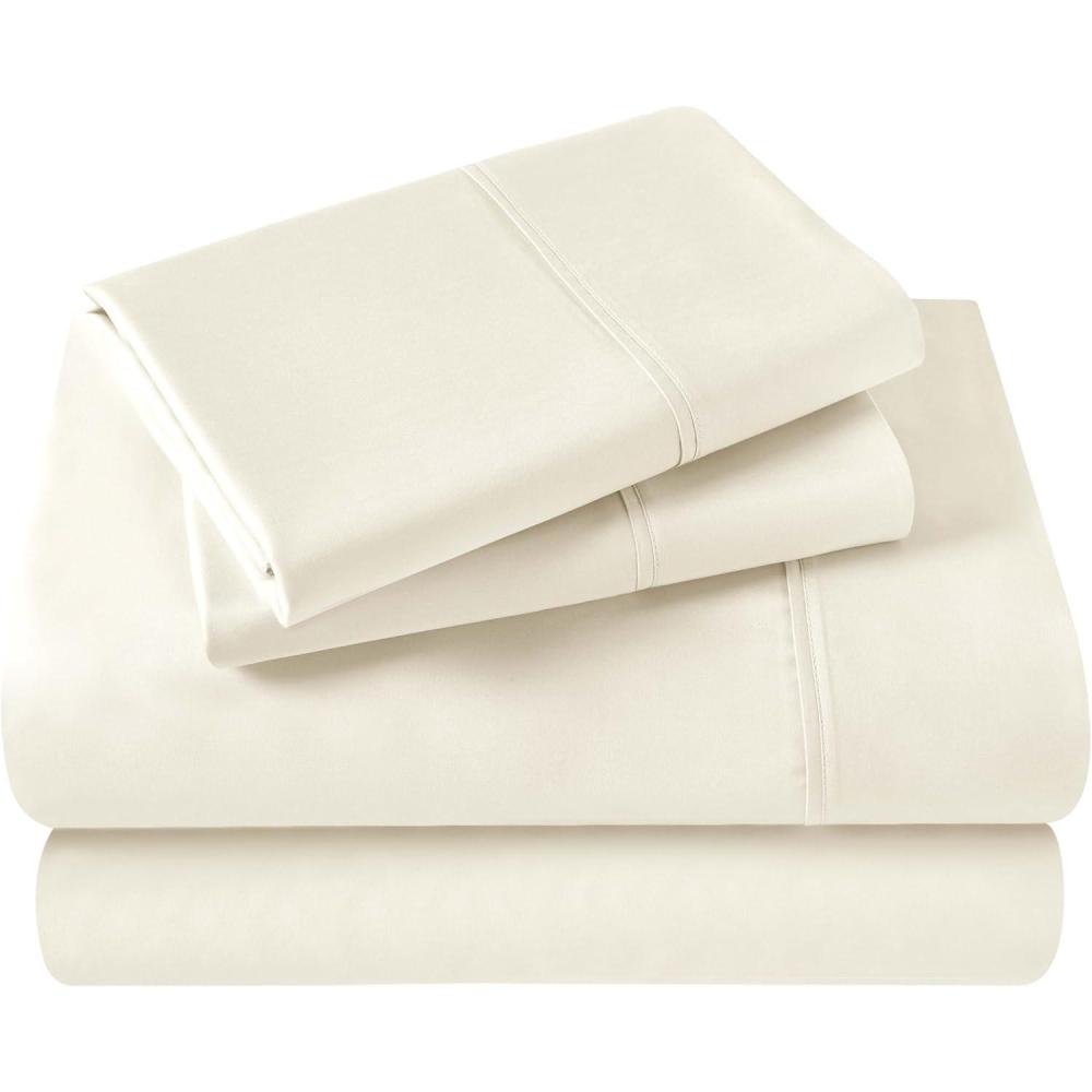 imageSuperior Egyptian Cotton 400 Thread Count Bed Sheet Set 1 Elastic Deep Pocket Fitted Sheet 1 Flat Sheet 1 Pillowcase Soft Bedding Luxury Sheets Sateen Weave Twin Size WhiteA Ivory