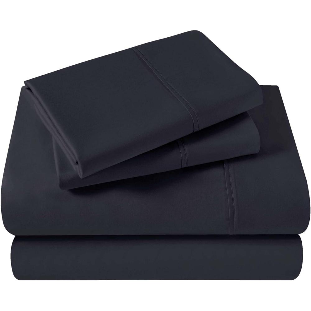imageSuperior Egyptian Cotton 400 Thread Count Bed Sheet Set 1 Elastic Deep Pocket Fitted Sheet 1 Flat Sheet 1 Pillowcase Soft Bedding Luxury Sheets Sateen Weave Twin Size WhiteNavy Blue