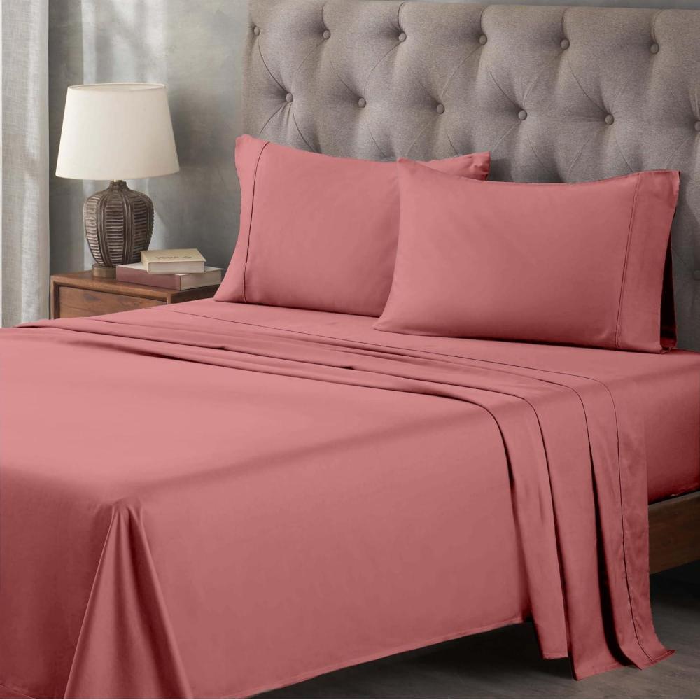 imageSuperior Egyptian Cotton 400 Thread Count Bed Sheet Set 1 Elastic Deep Pocket Fitted Sheet 1 Flat Sheet 1 Pillowcase Soft Bedding Luxury Sheets Sateen Weave Twin Size WhiteBlush
