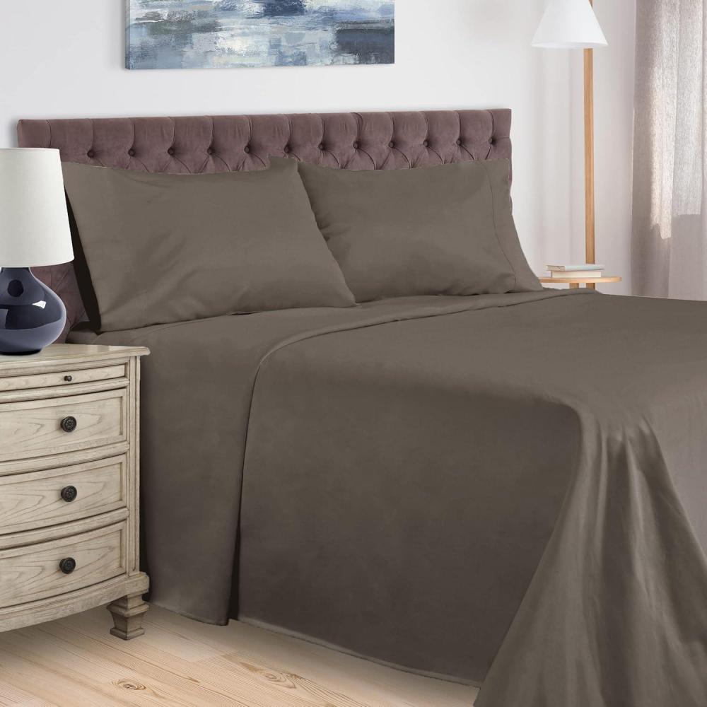 imageSuperior Egyptian Cotton 400 Thread Count Bed Sheet Set 1 Elastic Deep Pocket Fitted Sheet 1 Flat Sheet 2 Pillowcases Soft Bedding Luxury Sheets Sateen Weave Olympic Queen Size Grey