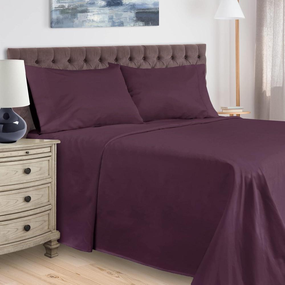 imageSuperior Egyptian Cotton 400 Thread Count Bed Sheet Set 1 Elastic Deep Pocket Fitted Sheet 1 Flat Sheet 2 Pillowcases Soft Bedding Luxury Sheets Sateen Weave Olympic Queen Size Plum