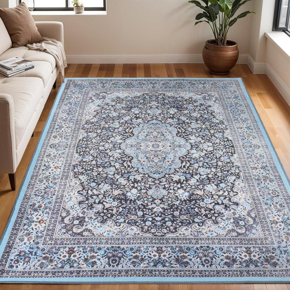 imageSuperior Indoor Area Rug Cotton Backing Classic Floral Medallion Rugs for Kitchen Floors Office Soft Floor Cover Modern Home Decor Fiorella Collection 5 7 x 8 9 Azure