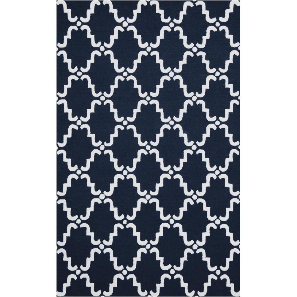 imageSuperior Moroccan Lattice Wool Rug 100 Wool Pile with Cotton Backing Hand Hooked amp Hand Tufted Luxury Rug Geometric Trellis Pattern  Navy Blue amp White 5 x 8Navy BlueWhite