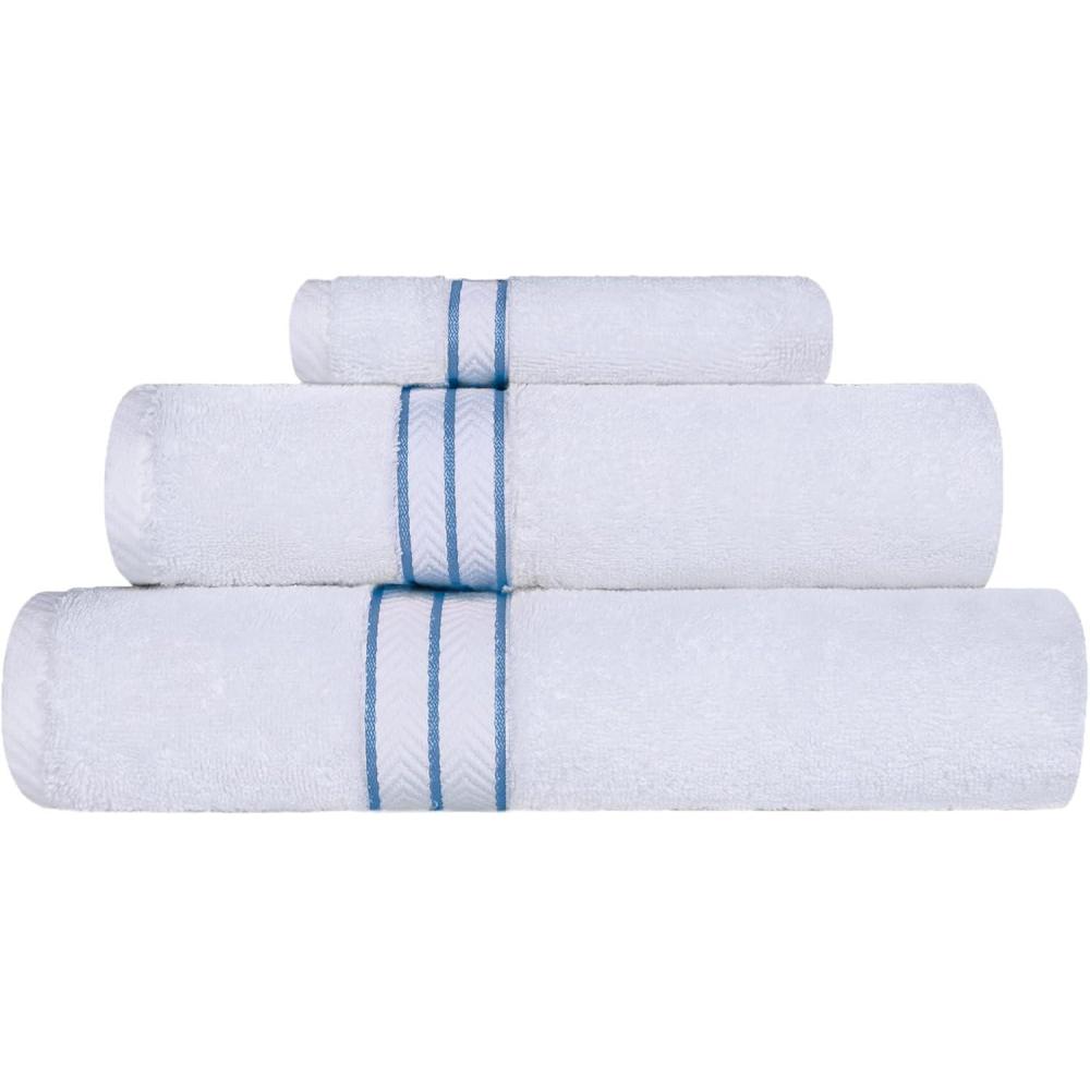 imageSuperior Turkish Cotton UltraPlush 3Piece Towel Set Ideal for Master Bath Guest Bathroom Fast Drying Shower Spa FaceWashcloths Hand Bath Towels Absorbent Home Basics Light Blue