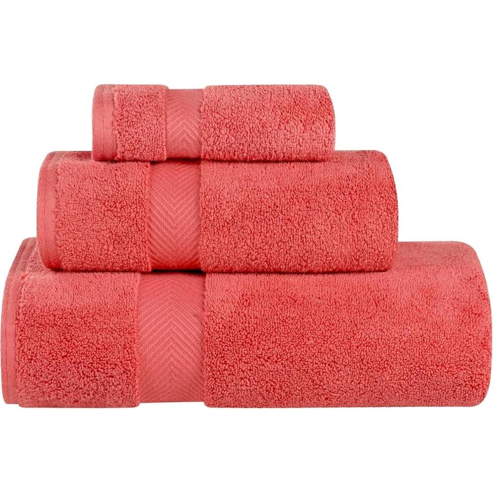 imageSuperior Zero Twist 100 Cotton Towel Set 3Piece Set Extra Soft Bath Towel Face Towel and Hand Towel LongStaple Cotton Towels Coral