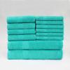 Superior Bath Towels Set 12 Piece, 100% Cotton Highly Absorbent Quick Drying Towels, Premium Towels for Hotel, Washcloths Bathroom 6 Face Towels 4 Hand Towels 2 Bath Towels, Franklin Collection, Ivory(Turquoise)