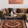 Superior Indoor Area Rug, Jute Backing, Plush Modern Rugs for Entryway, Living Room, Kitchen Floors, Bedroom, Office Floor Cover, Geometric Medallion Rugs, Aztec Collection, 5′ x 5′, Ivory/Red