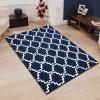 Superior Moroccan Lattice Wool Rug, 100% Wool Pile with Cotton Backing, Hand Hooked & Hand Tufted Luxury Rug, Geometric Trellis Pattern – Navy Blue & White, 5′ x 8′(Navy Blue/White)