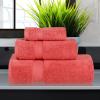 Superior Zero Twist 100% Cotton Towel Set, 3-Piece Set, Extra Soft Bath Towel, Face Towel and Hand Towel, Long-Staple Cotton Towels, Coral