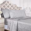 SUPERIOR Cotton Blend Bed Sheet Set, Italian Paisley Design, Includes 1 Fully Elastic Deep Pocket Fitted Sheet, 1 Flat Sheet, 2 Pillowcases, Sateen Weave, Full, Grey(Grey)
