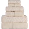 Superior Cotton Chevron 6 Piece Assorted Towel Set, Zero Twist, Quick Dry, Home Essentials, Shower, Spa, Luxury Plush Soft Absorbent Towels, Includes 2 Bath, 2 Hand, 2 Washcloth/Face Towels, Ivory