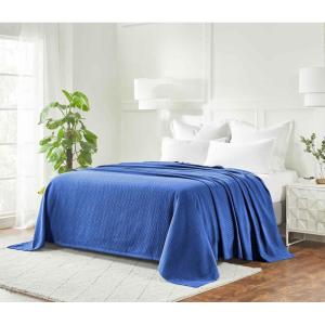 Superior 100% Cotton Diamond Weave Blanket, Perfect for Bedroom, Living Room, Couch, Picnics, Travel, Beach, or Camping, Comfy Blanket, Bedroom Decor, Essentials, Cover for Bed, Full/Queen, Aqua(Merritt Blue – Z)