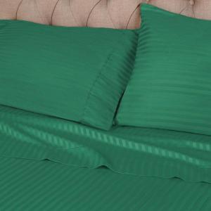 Superior 100% Egyptian Cotton 300 Thread Count Striped Duvet Cover Set, Sateen Weave, 1 Duvet Cover with Button Closure, 1 Pillow Sham, Lightweight Bedding, King/California King, Hunter Green(Hunter Green – Z)