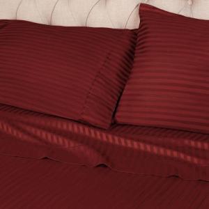 Superior 100% Egyptian Cotton 300 Thread Count Striped Duvet Cover Set, Sateen Weave, 1 Duvet Cover with Button Closure, 1 Pillow Sham, Lightweight Bedding, King/California King, Hunter Green(Burgundy – Z)