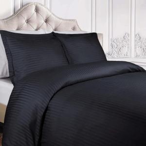 Superior 100% Egyptian Cotton 300 Thread Count Striped Duvet Cover Set, Sateen Weave, 1 Duvet Cover with Button Closure, 1 Pillow Sham, Lightweight Bedding, King/California King, Hunter Green(Navy Blue)
