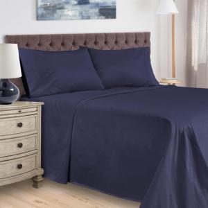 Superior 400 Thread Count Egyptian Cotton Material Sheets, Modern Solid Deep Pocket Soft Bed Sheet Set, Includes: One Flat Sheet, Two Fitted Sheet and Two Pillowcases, Split King, Burgundy(Navy Blue)