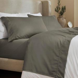 Superior 600 Thread Count Cotton Blend Bed Sheet Set, Includes 1 Fully Elastic Deep Pocket Fitted Sheet, 1 Flat Sheet, 2 Pillowcases, Sateen Weave, Queen, Sage(Grey)