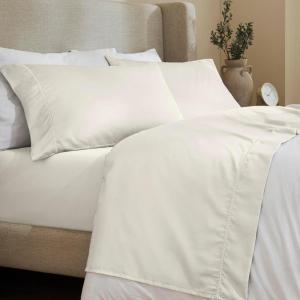 Superior 600 Thread Count Cotton Blend Bed Sheet Set, Includes 1 Fully Elastic Deep Pocket Fitted Sheet, 1 Flat Sheet, 2 Pillowcases, Sateen Weave, Queen, Sage(Ivory)