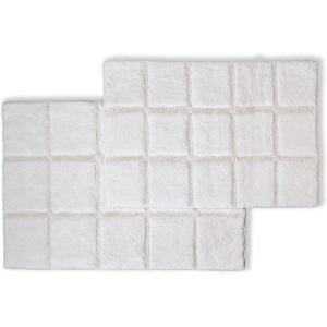 Superior Bath Rug Collection Modern Checkered Design with Spray Latex Backing for Bathroom, Shower Floor Mat, Quickly Dry Mats, Absorbent Washable Rugs Sets 2 Piece, 20″ x 30″, 24″ x 36″, White