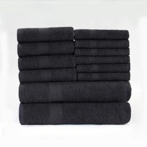 Superior Bath Towels Set 12 Piece, 100% Cotton Highly Absorbent Quick Drying Towels, Premium Towels for Hotel, Washcloths Bathroom 6 Face Towels 4 Hand Towels 2 Bath Towels, Franklin Collection, Ivory(Black)