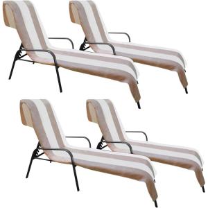 Superior Cabana Cotton Lounge Chair Cover, Outdoor Towel/Chaise Furniture Covers, Terry Cloth, Beach, Spa, Swim Accessories, Pool Chair Cover, Soft, Quick Drying, 32″ x 102″, Light Grey(Taupe)