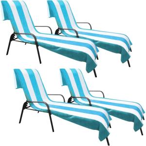 Superior Cabana Cotton Lounge Chair Cover, Outdoor Towel/Chaise Furniture Covers, Terry Cloth, Beach, Spa, Swim Accessories, Pool Chair Cover, Soft, Quick Drying, 32″ x 102″, Light Grey(Turquoise)