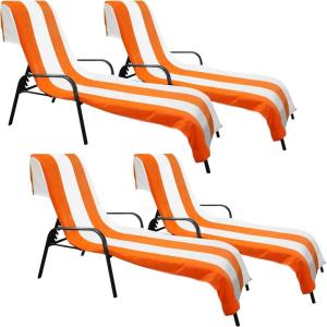 Superior Cabana Cotton Lounge Chair Cover, Outdoor Towel/Chaise Furniture Covers, Terry Cloth, Beach, Spa, Swim Accessories, Pool Chair Cover, Soft, Quick Drying, 32″ x 102″, Light Grey(Orange)