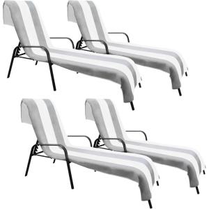 Superior Cabana Cotton Lounge Chair Cover, Outdoor Towel/Chaise Furniture Covers, Terry Cloth, Beach, Spa, Swim Accessories, Pool Chair Cover, Soft, Quick Drying, 32″ x 102″, Light Grey(Light Grey)
