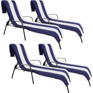 Superior Cabana Cotton Lounge Chair Cover, Outdoor Towel/Chaise Furniture Covers, Terry Cloth, Beach, Spa, Swim Accessories, Pool Chair Cover, Soft, Quick Drying, 32″ x 102″, Light Grey(Blue)