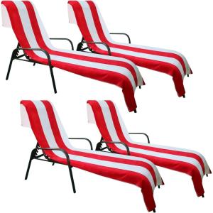Superior Cabana Cotton Lounge Chair Cover, Outdoor Towel/Chaise Furniture Covers, Terry Cloth, Beach, Spa, Swim Accessories, Pool Chair Cover, Soft, Quick Drying, 32″ x 102″, Light Grey(Red)
