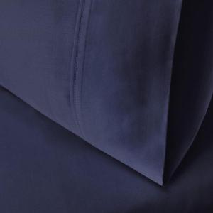 Superior Combed Cotton, 300 Thread Count Soft and Smooth 2 Piece Pillowcases, Standard, Solid Tan(Navy Blue)