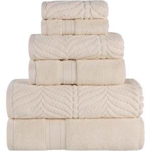 Superior Cotton Chevron 6 Piece Assorted Towel Set, Zero Twist, Quick Dry, Home Essentials, Shower, Spa, Luxury Plush Soft Absorbent Towels, Includes 2 Bath, 2 Hand, 2 Washcloth/Face Towels, Ivory