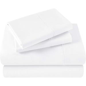Superior Egyptian Cotton 400 Thread Count Bed Sheet Set, 1 Elastic Deep Pocket Fitted Sheet, 1 Flat Sheet, 1 Pillowcase, Soft Bedding, Luxury Sheets, Sateen Weave, Twin Size, White(B White)